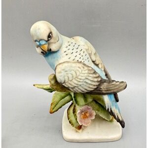 Vtg Porcelain Parakeet  Bird Figurine Blue White  5 Inch